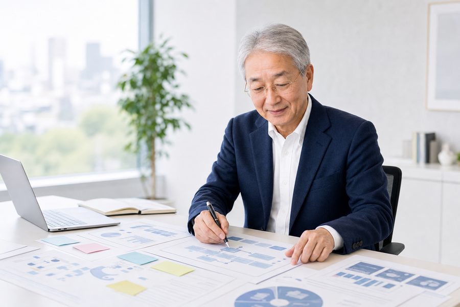付箋やメモで整理された企画資料